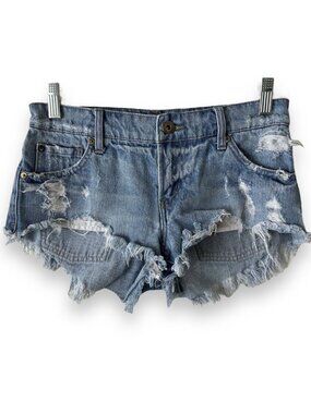 Pistola Womens Cut Off Jean Shorts Light Wash Blue Distressed Raw Hem